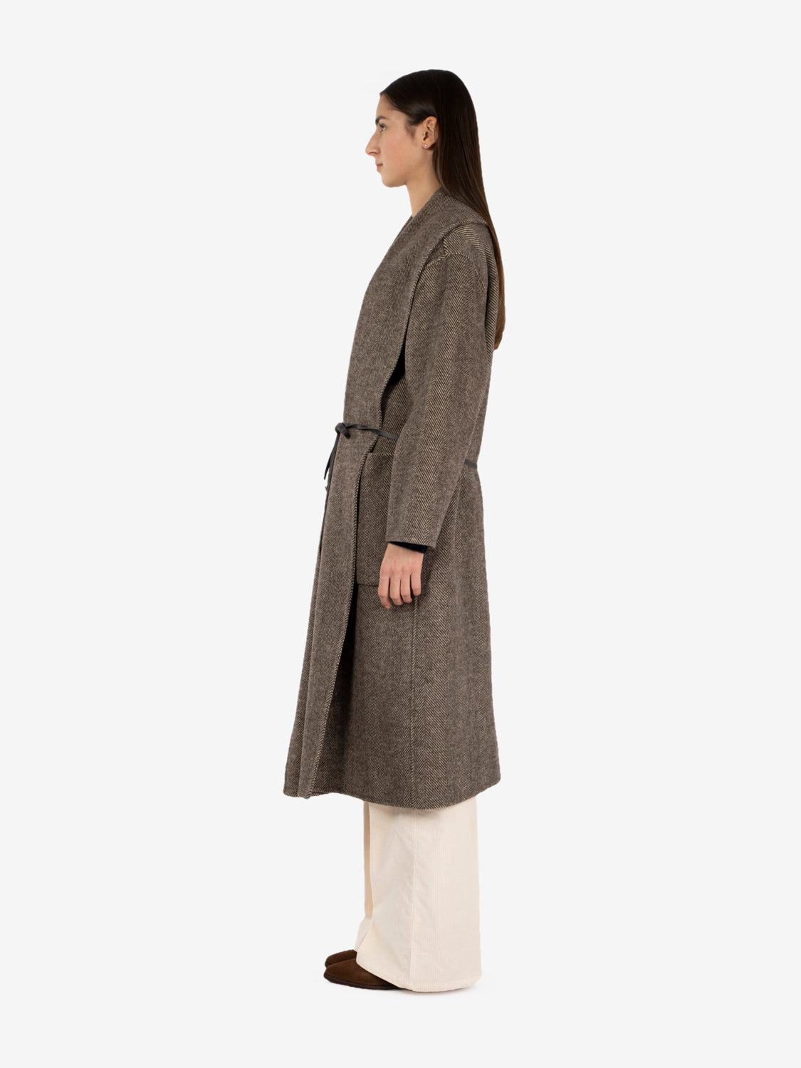 Cappotto lungo spinato marrone