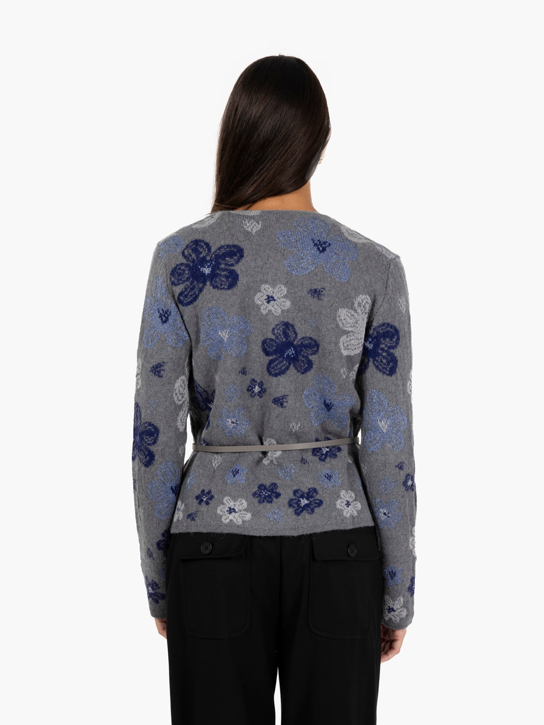 Cardigan con cinturino grigio / blu