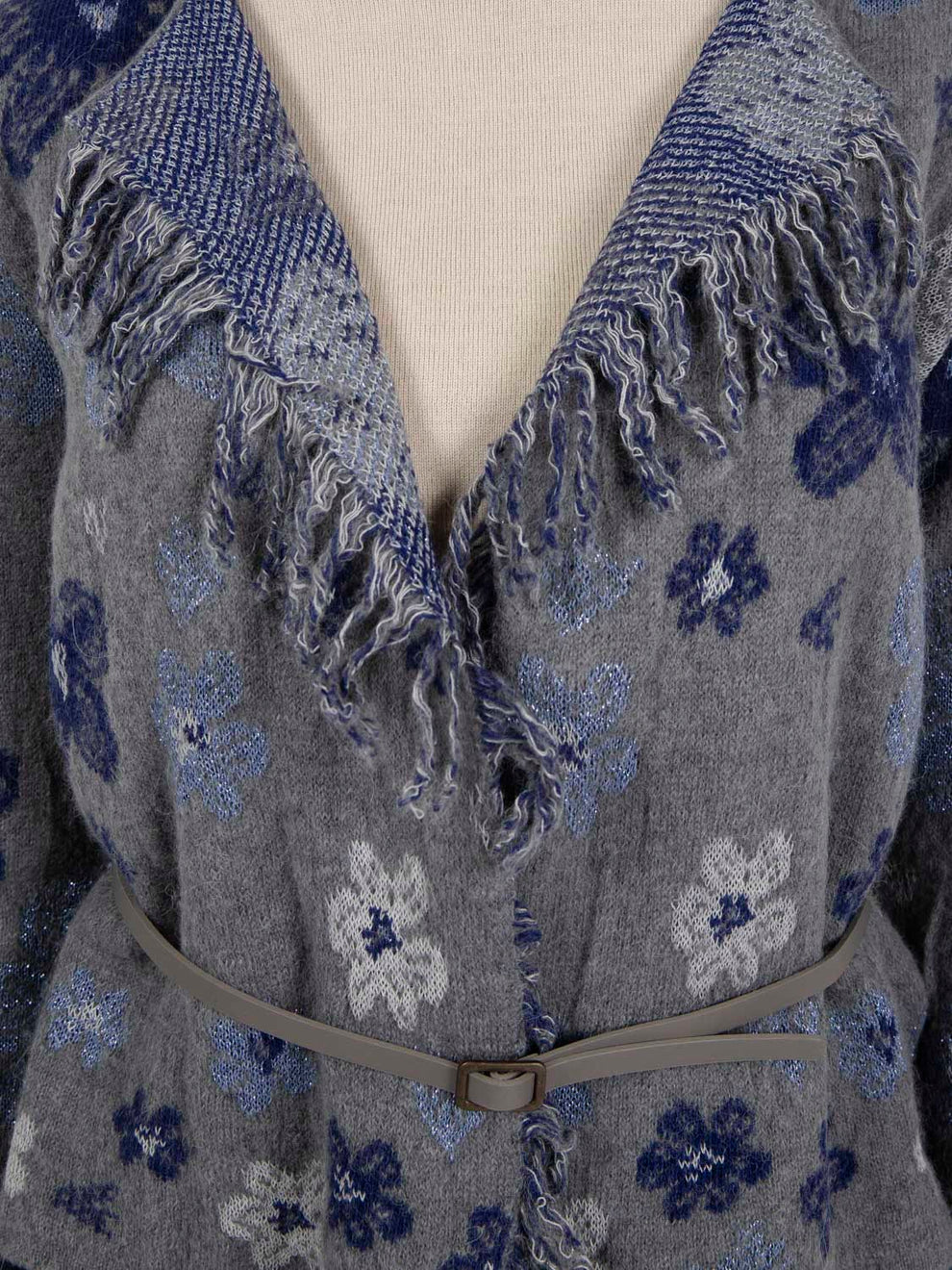 Cardigan con cinturino grigio / blu