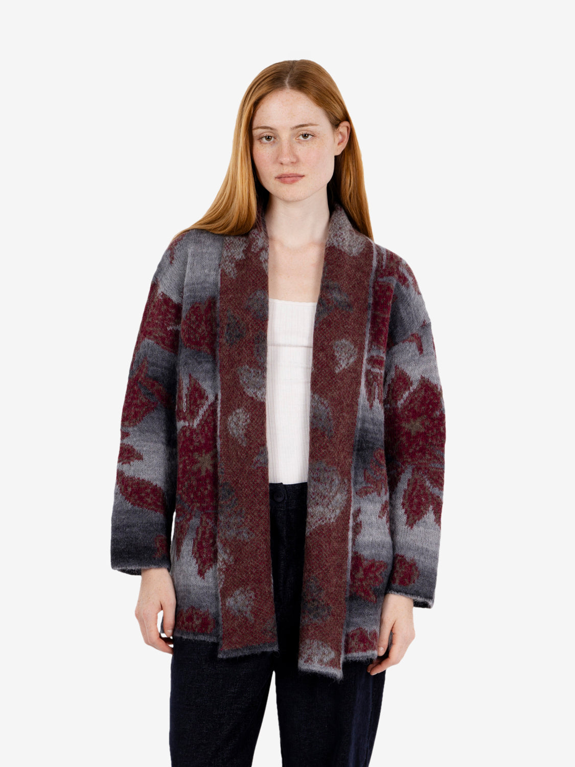 Cardigan fantasia antracite / bordeaux