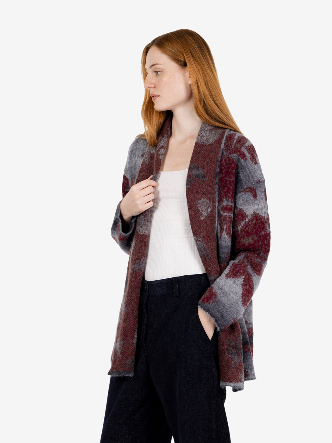 Cardigan fantasia antracite / bordeaux