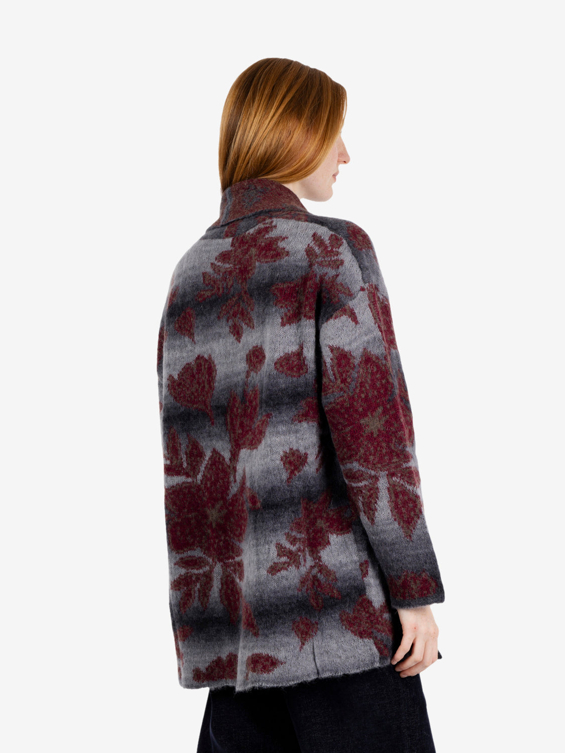 Cardigan fantasia antracite / bordeaux