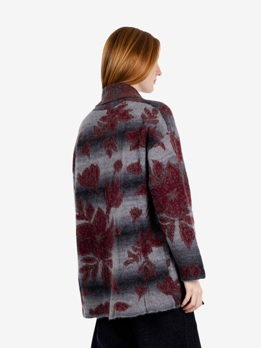 Cardigan fantasia antracite / bordeaux