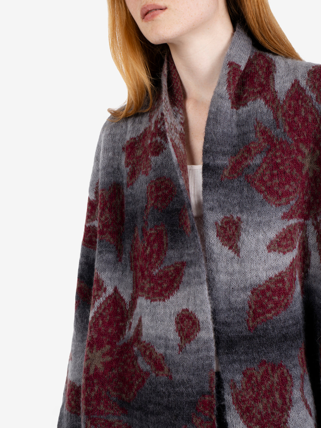 Cardigan fantasia antracite / bordeaux