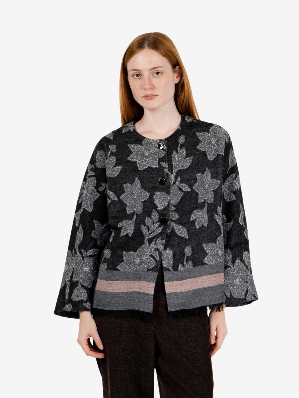 Cardigan floreale jaquard nero / grigio