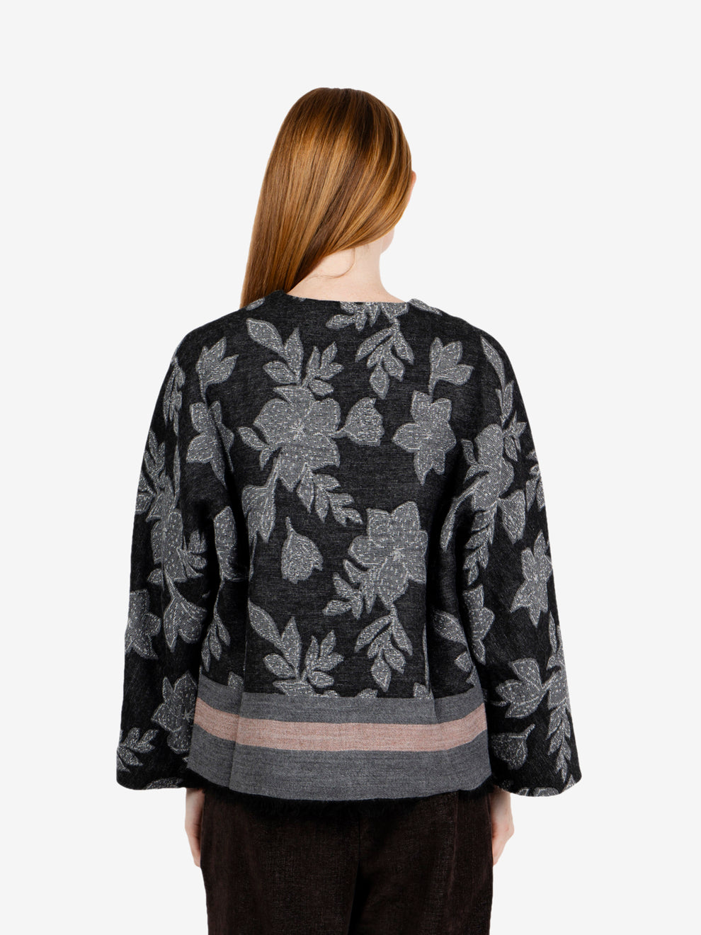 Cardigan floreale jaquard nero / grigio