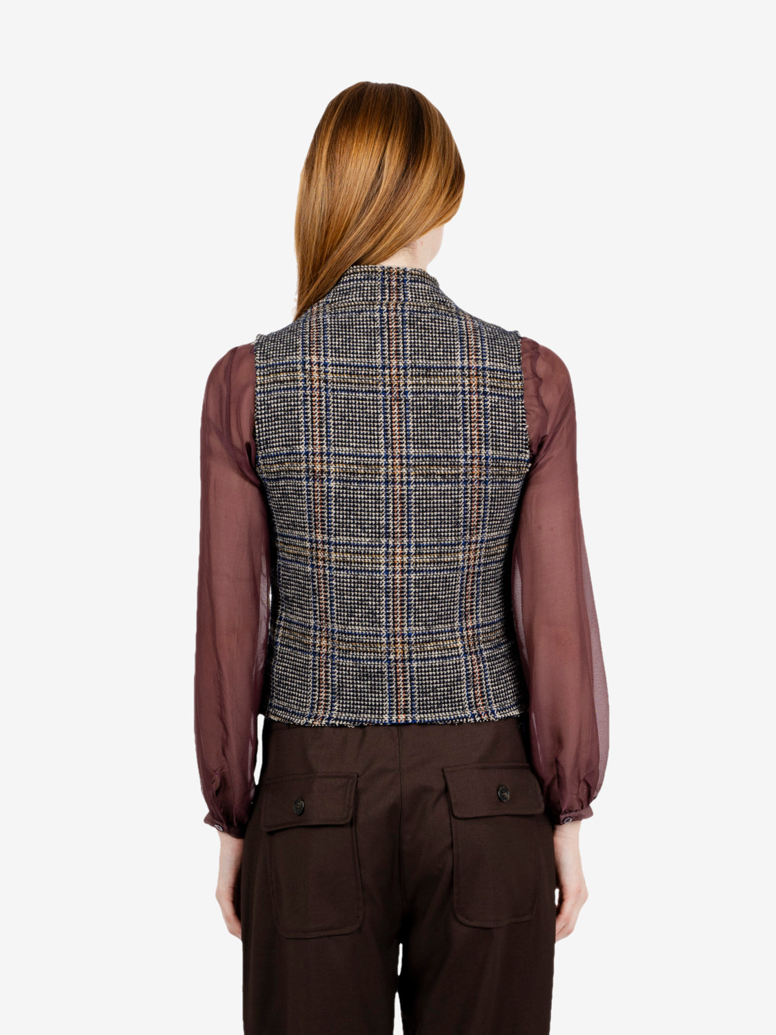 Blue wool blend check waistcoat