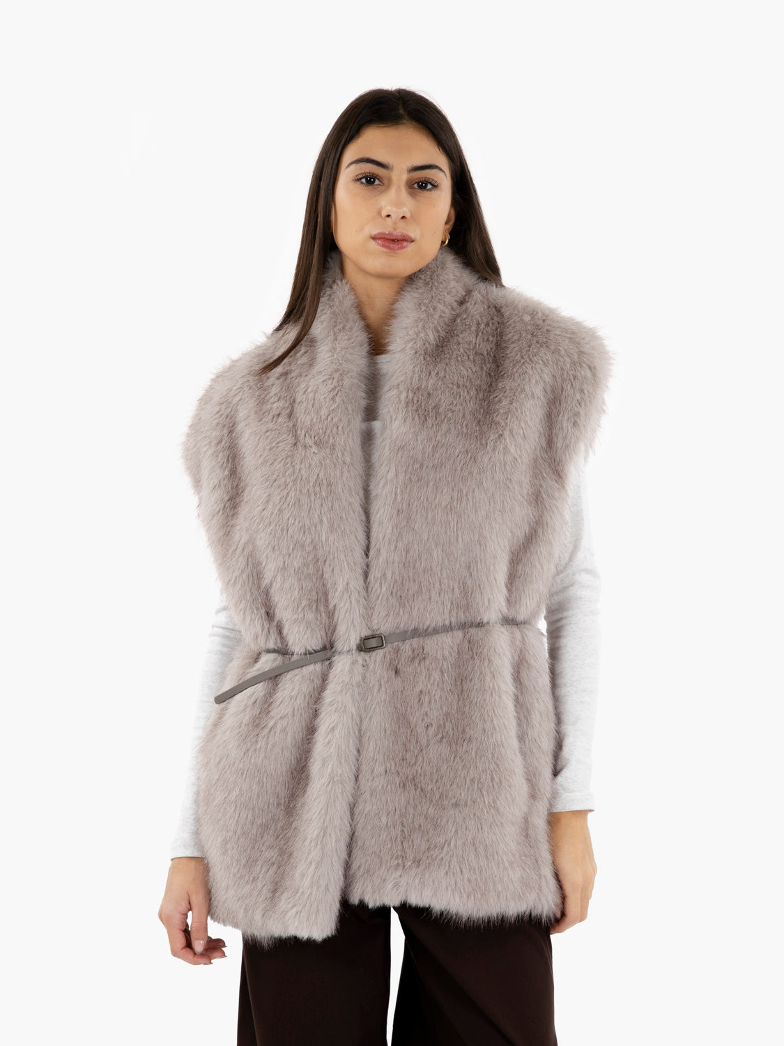 Faux fur vest with cement belt