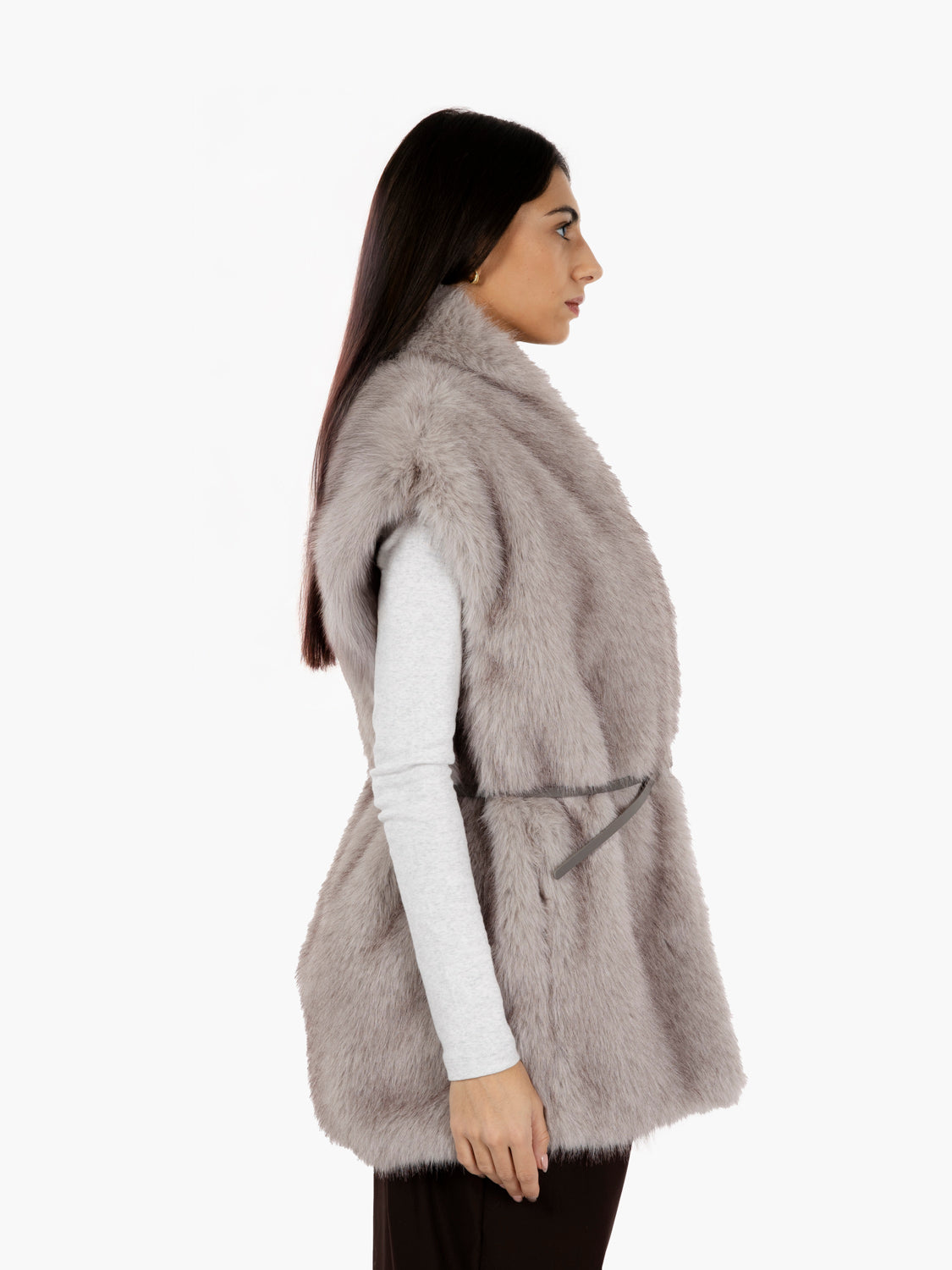 Faux fur vest with cement belt