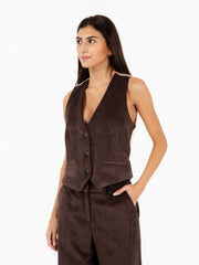 ALESSIA SANTI - Gilet in velluto a coste choco