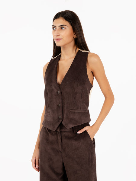 Gilet in velluto a coste choco