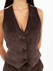 ALESSIA SANTI - Gilet in velluto a coste choco