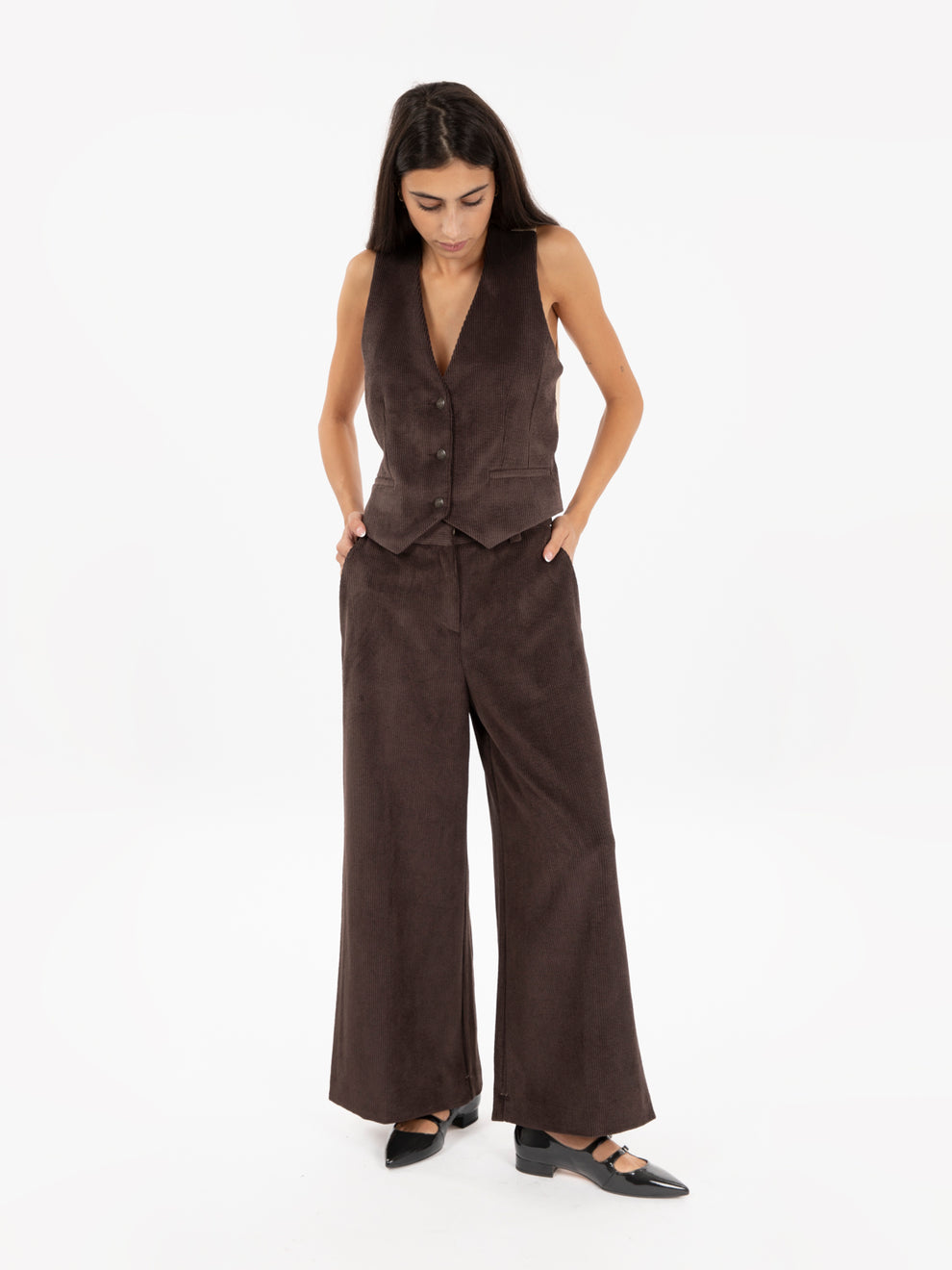 Gilet in velluto a coste choco