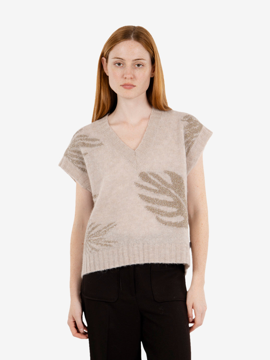 Gilet scollo V beige lurex
