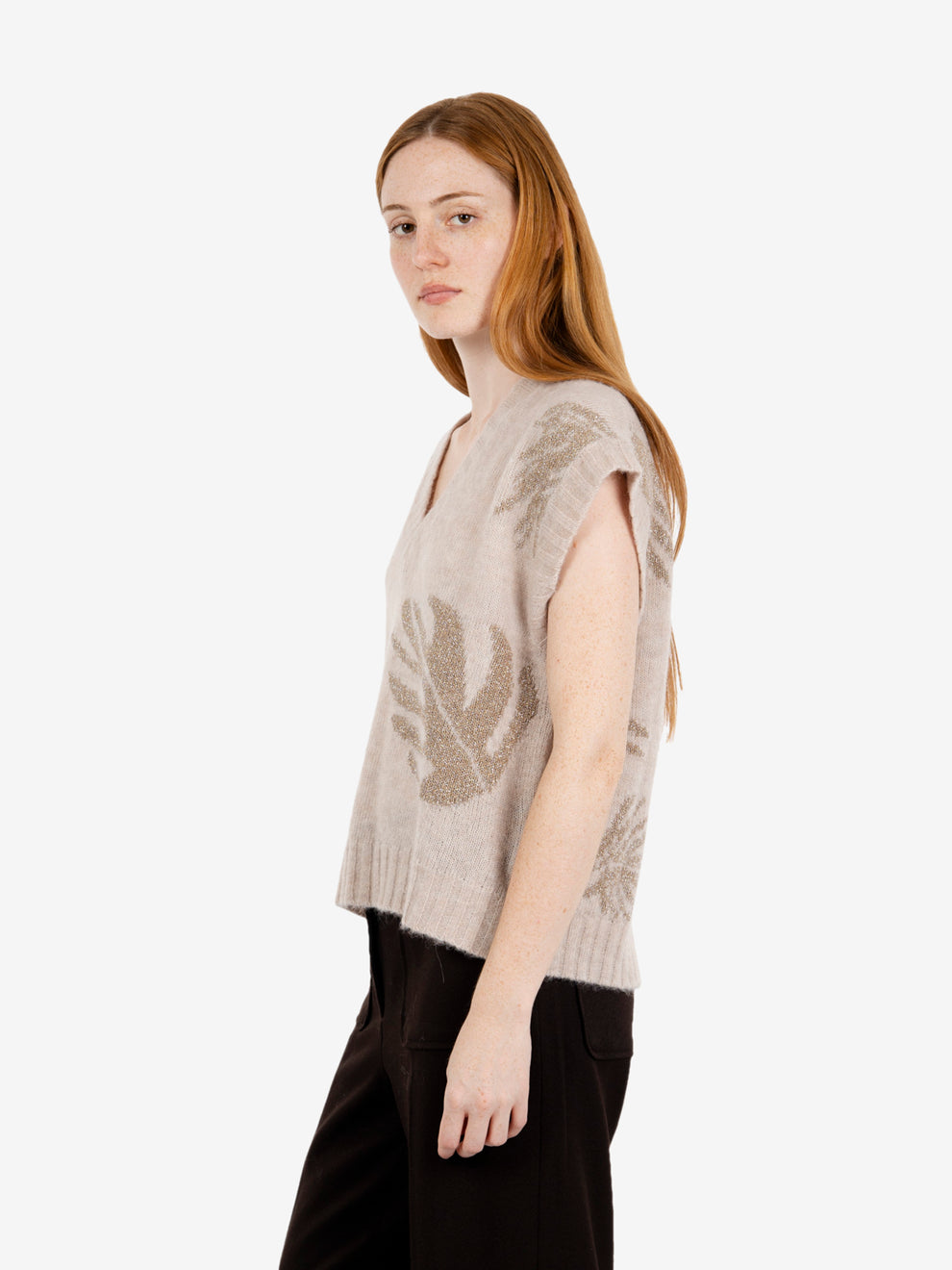 Gilet scollo V beige lurex