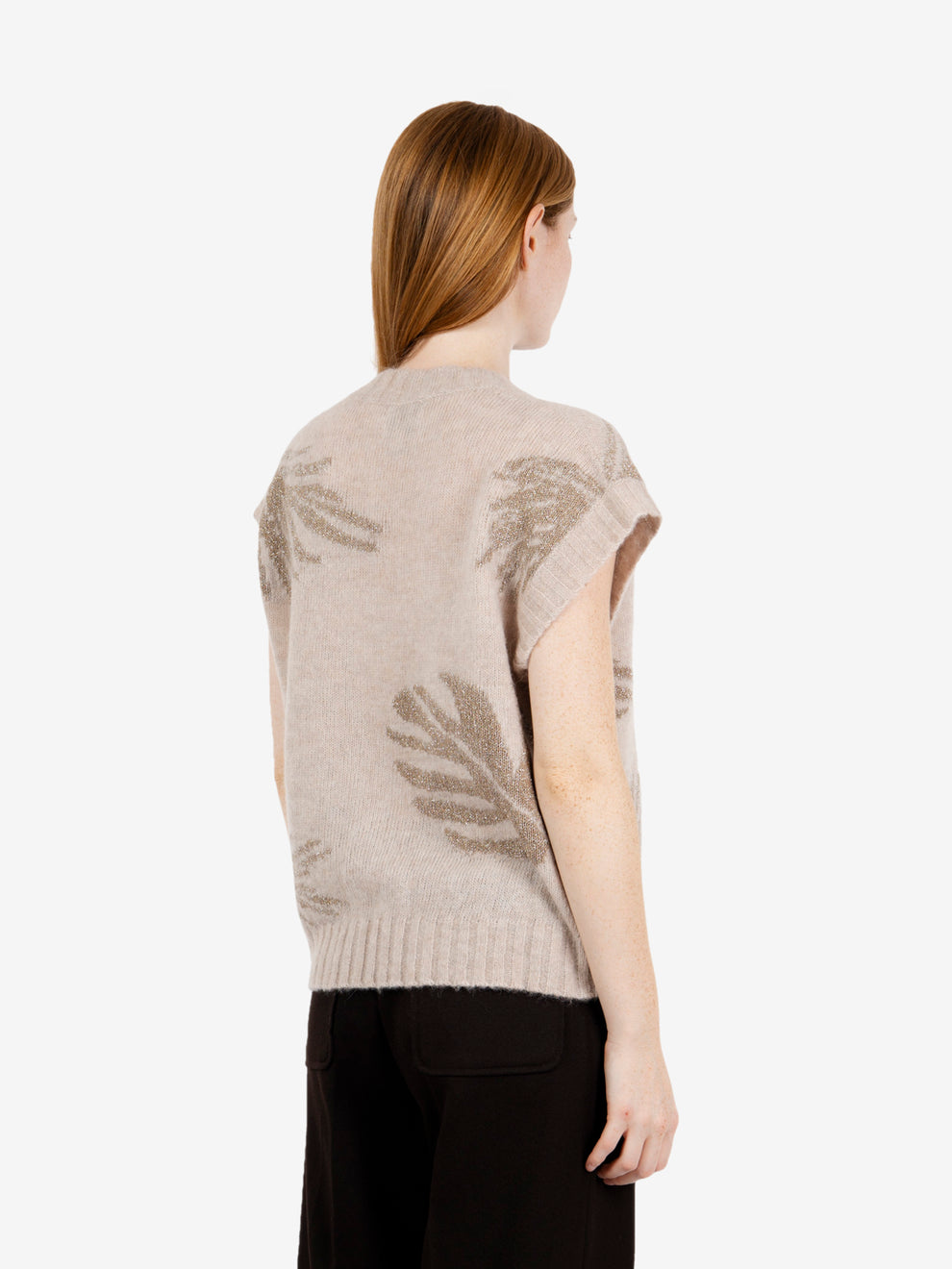 Gilet scollo V beige lurex