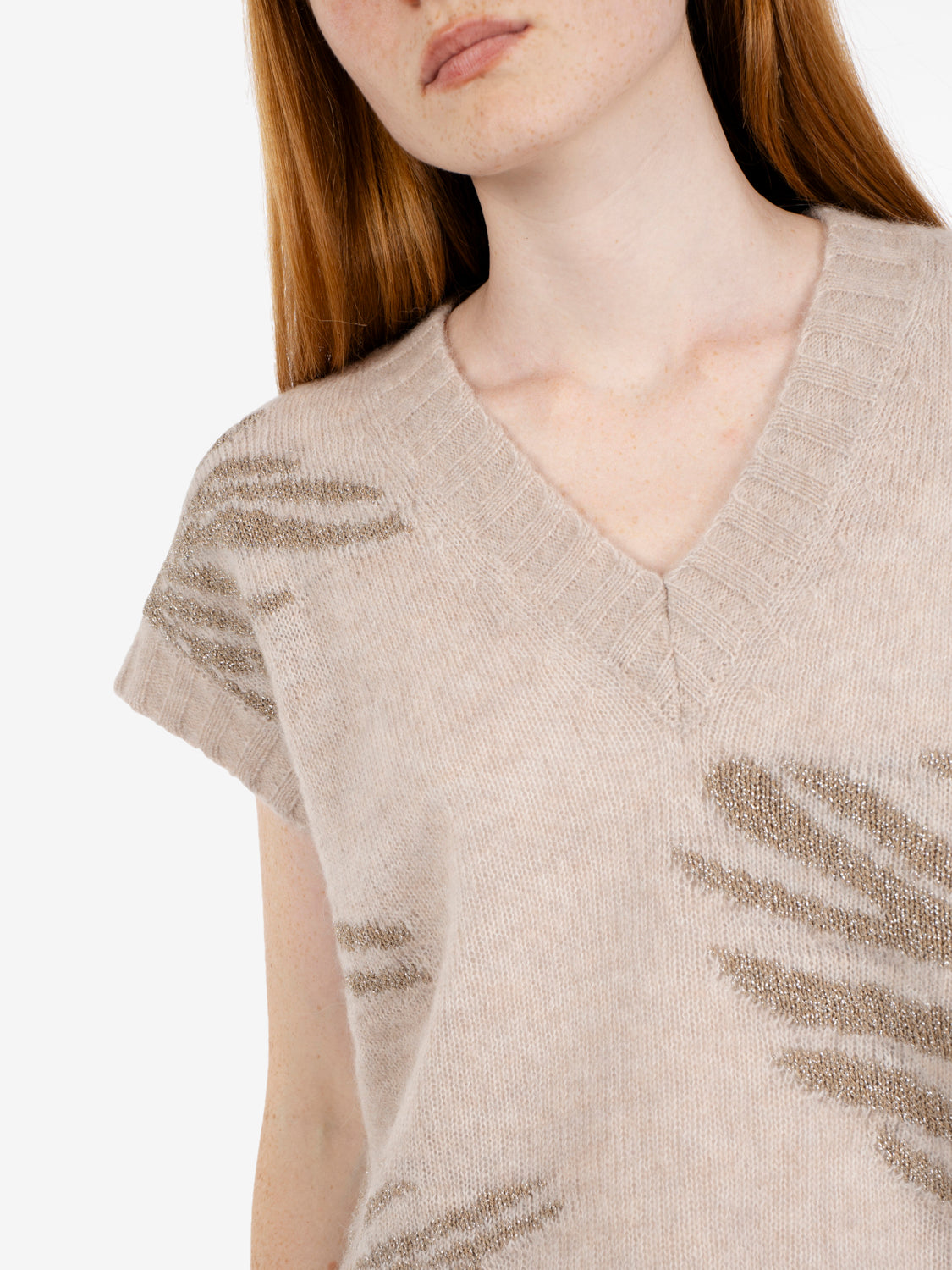 Gilet scollo V beige lurex