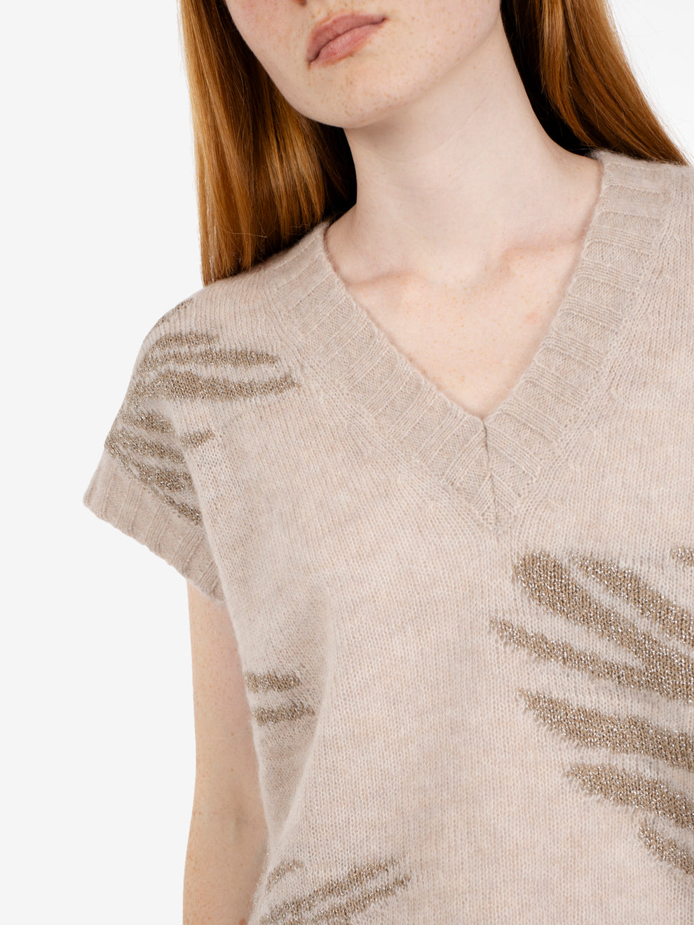 Gilet scollo V beige lurex