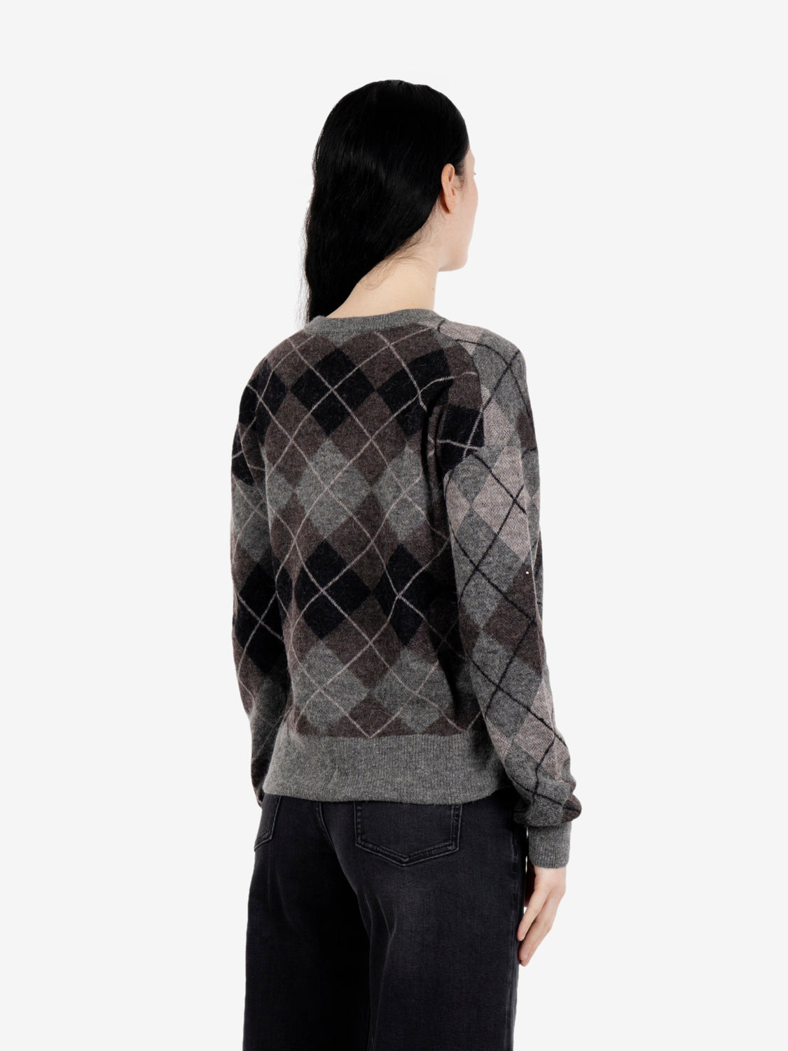 Maglione a V losanghe rombi grigio