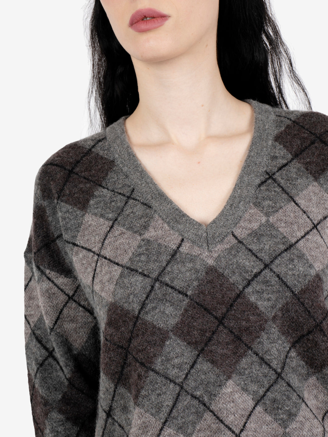 Grey argyle v-neck sweater