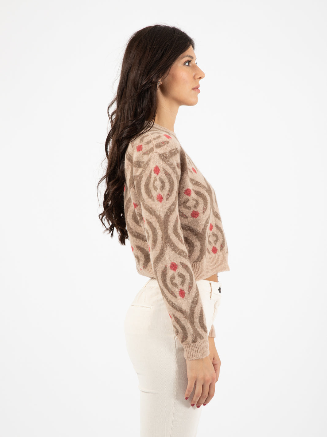 Nude / dark brown crew neck sweater