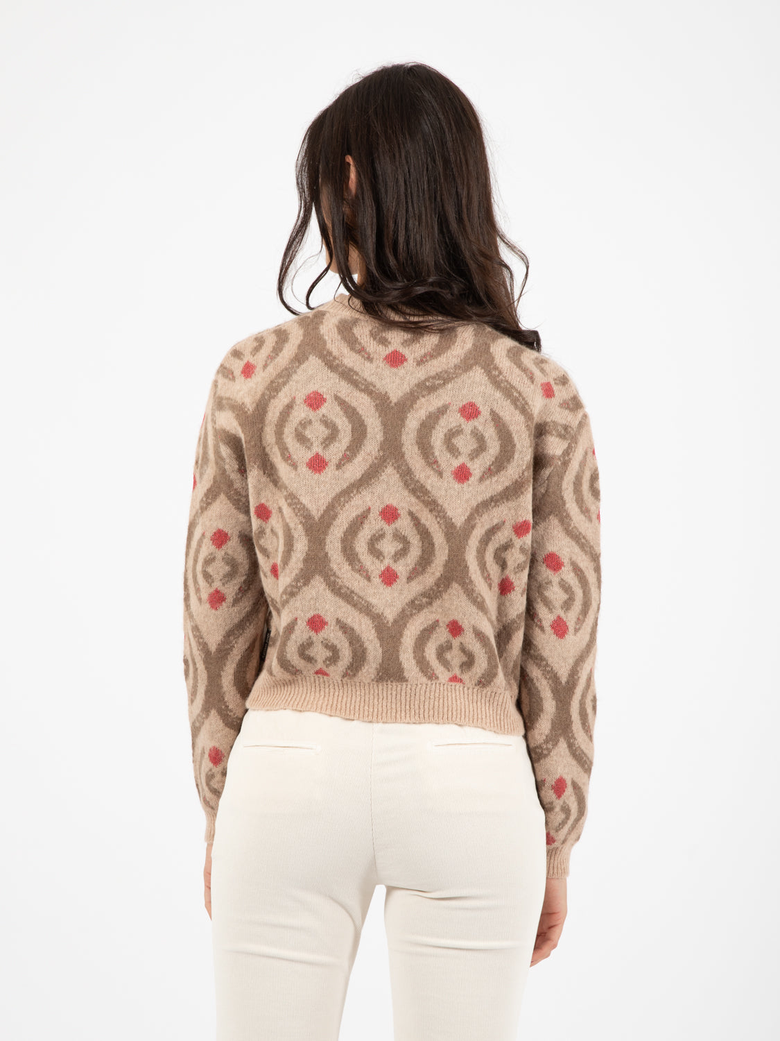 Nude / dark brown crew neck sweater