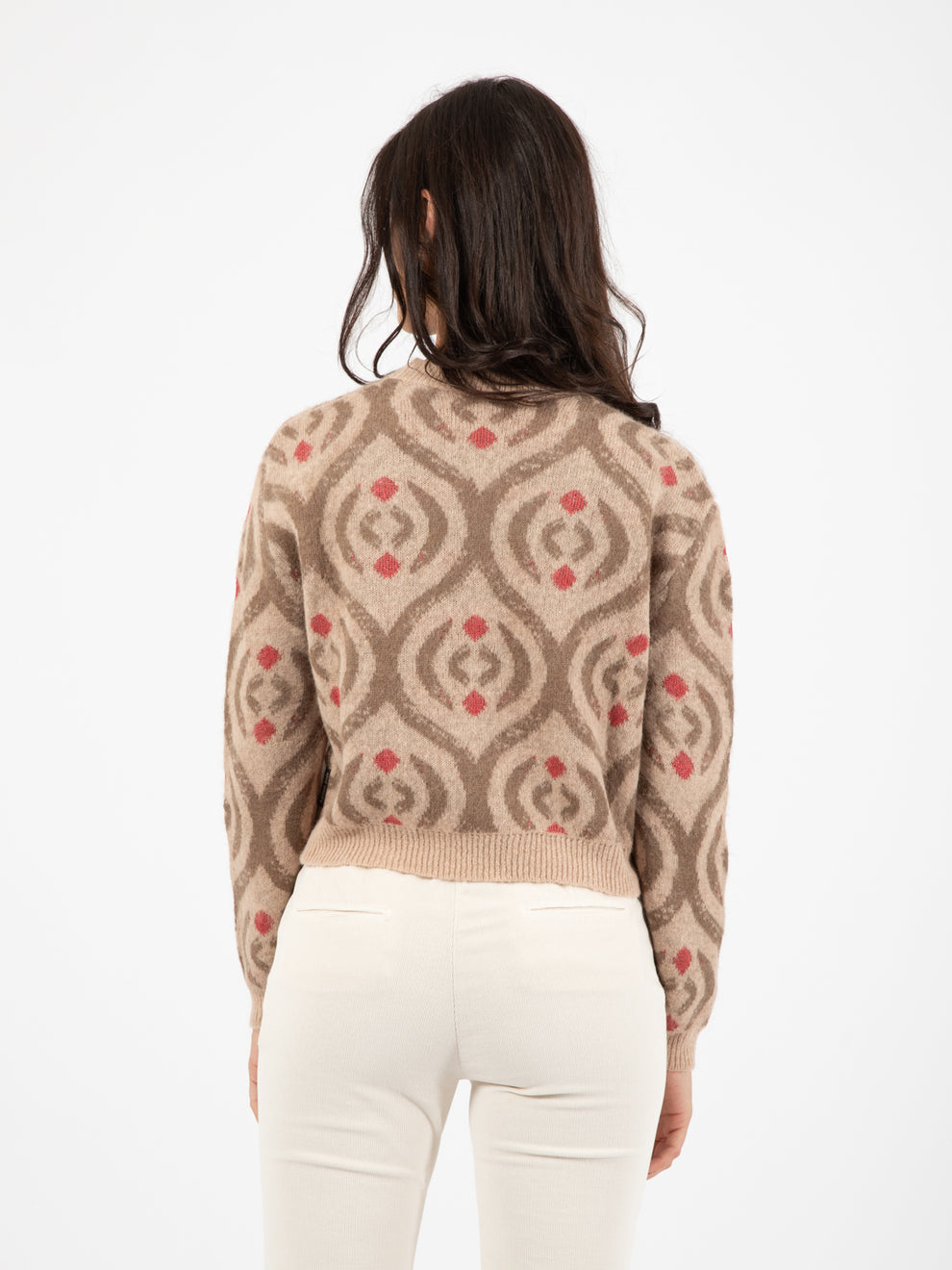 Nude / dark brown crew neck sweater