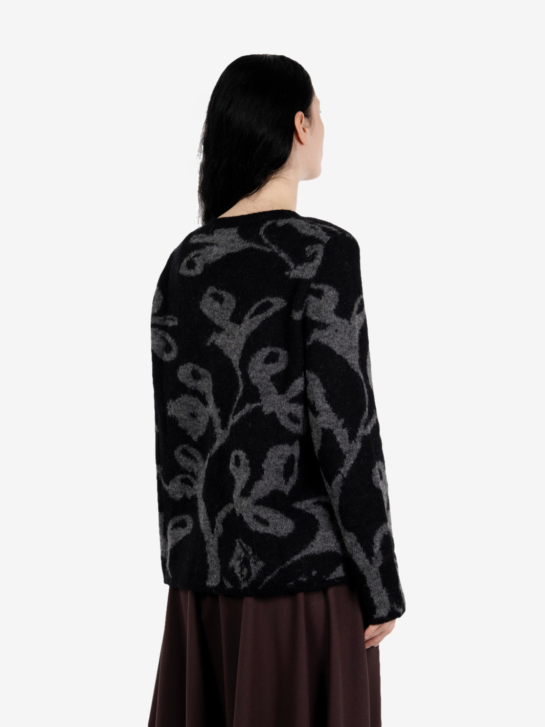 Black / Grey V-neck jacquard jumper