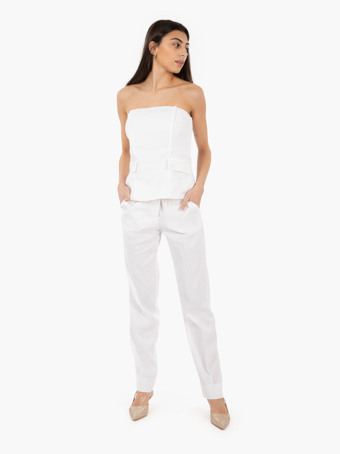 Pantaloni in lino e viscosa bianchi