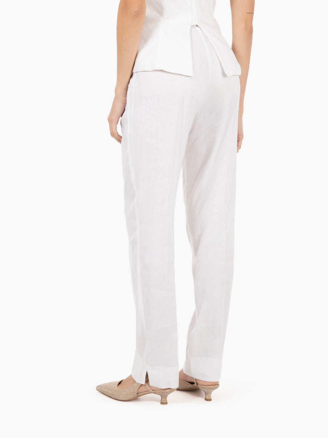 Pantaloni in lino e viscosa bianchi