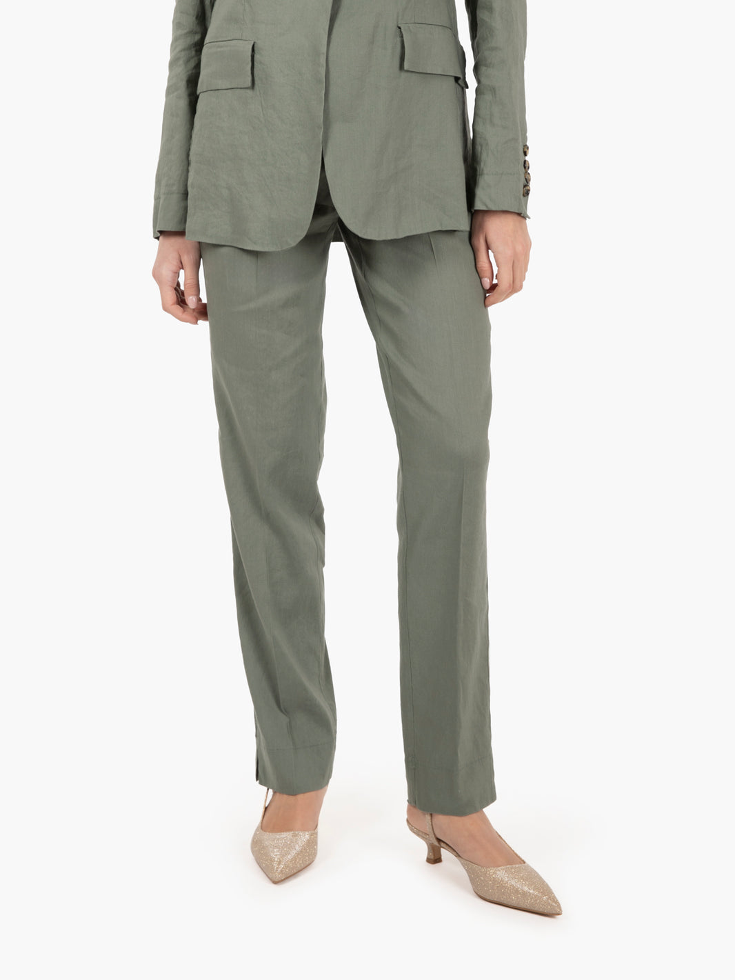 Pantaloni in lino e viscosa verdi