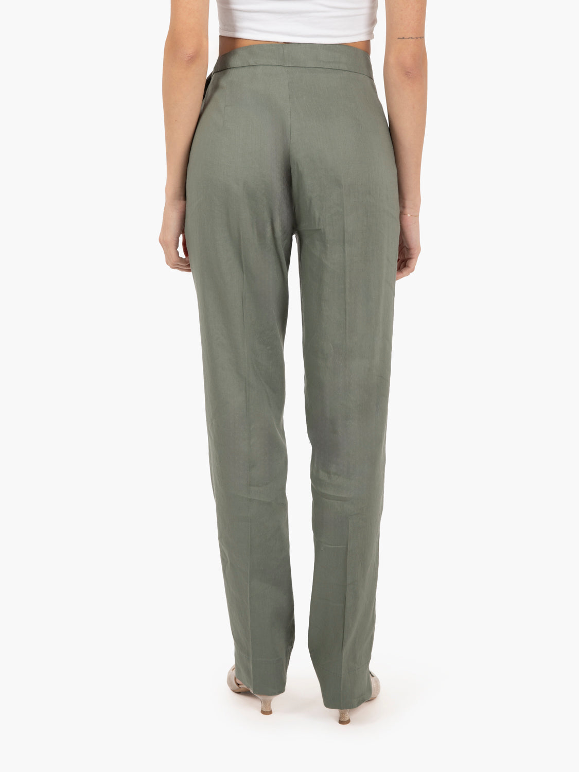 Pantaloni in lino e viscosa verdi