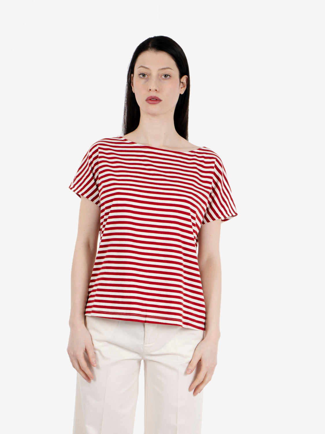 T-shirt a righe rosso / burro