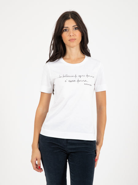 T-shirt con stampa frase bianco neve