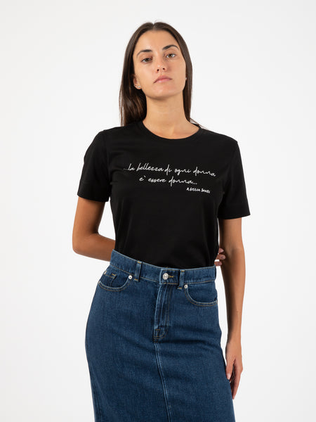 T-shirt con stampa frase nero diamante