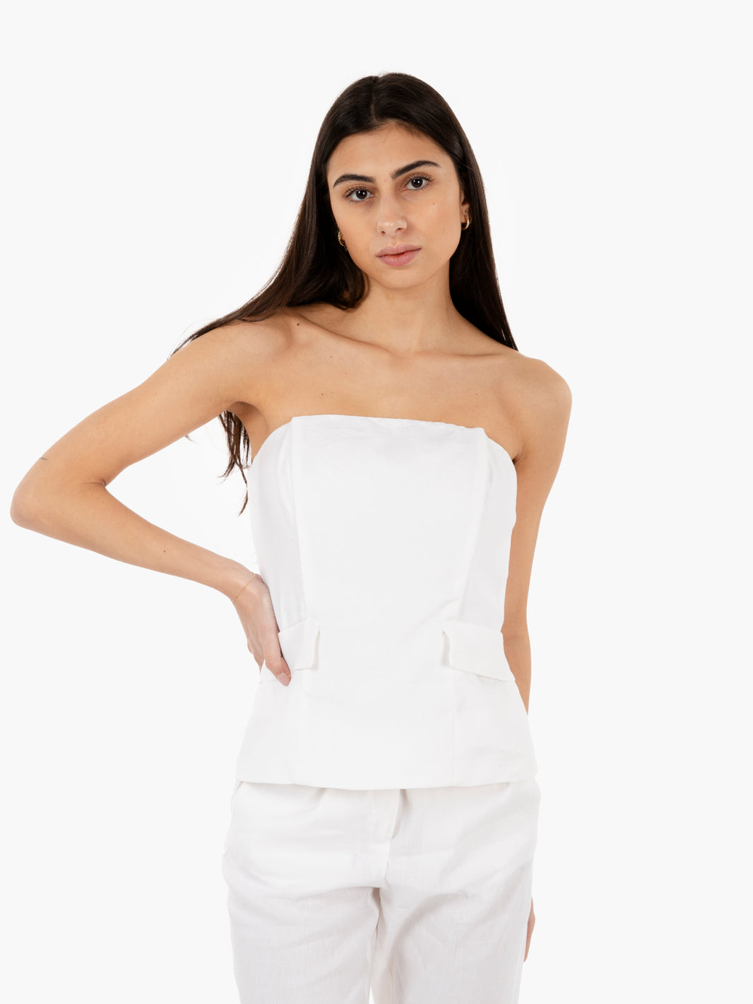 White sleeveless top