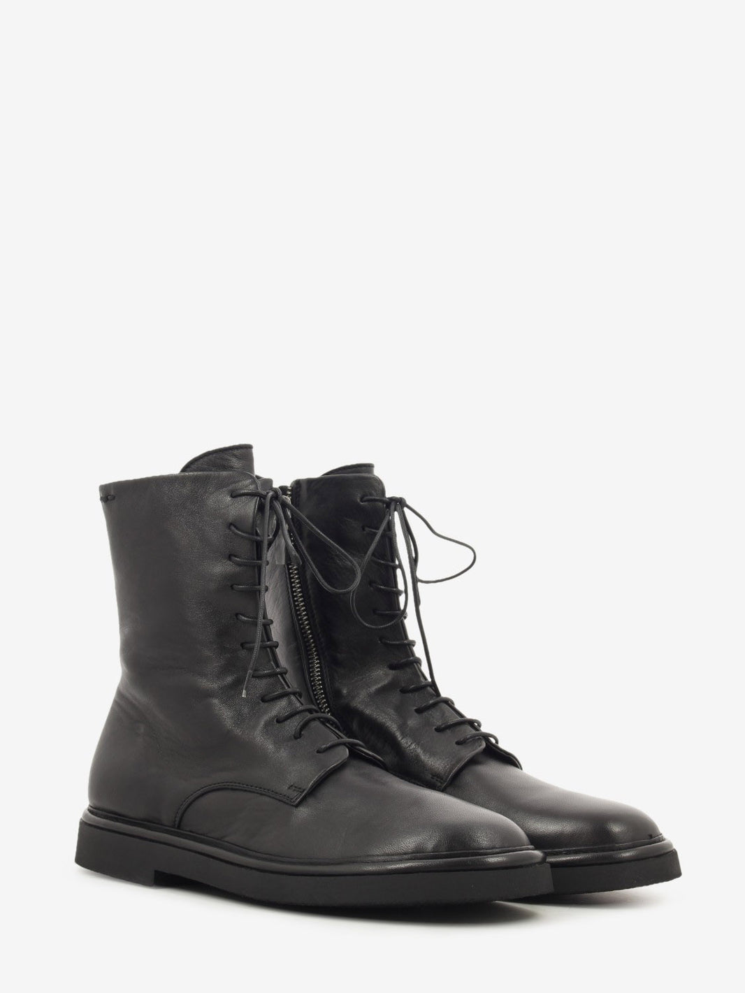 Black nappa leather lace-up boots with zip