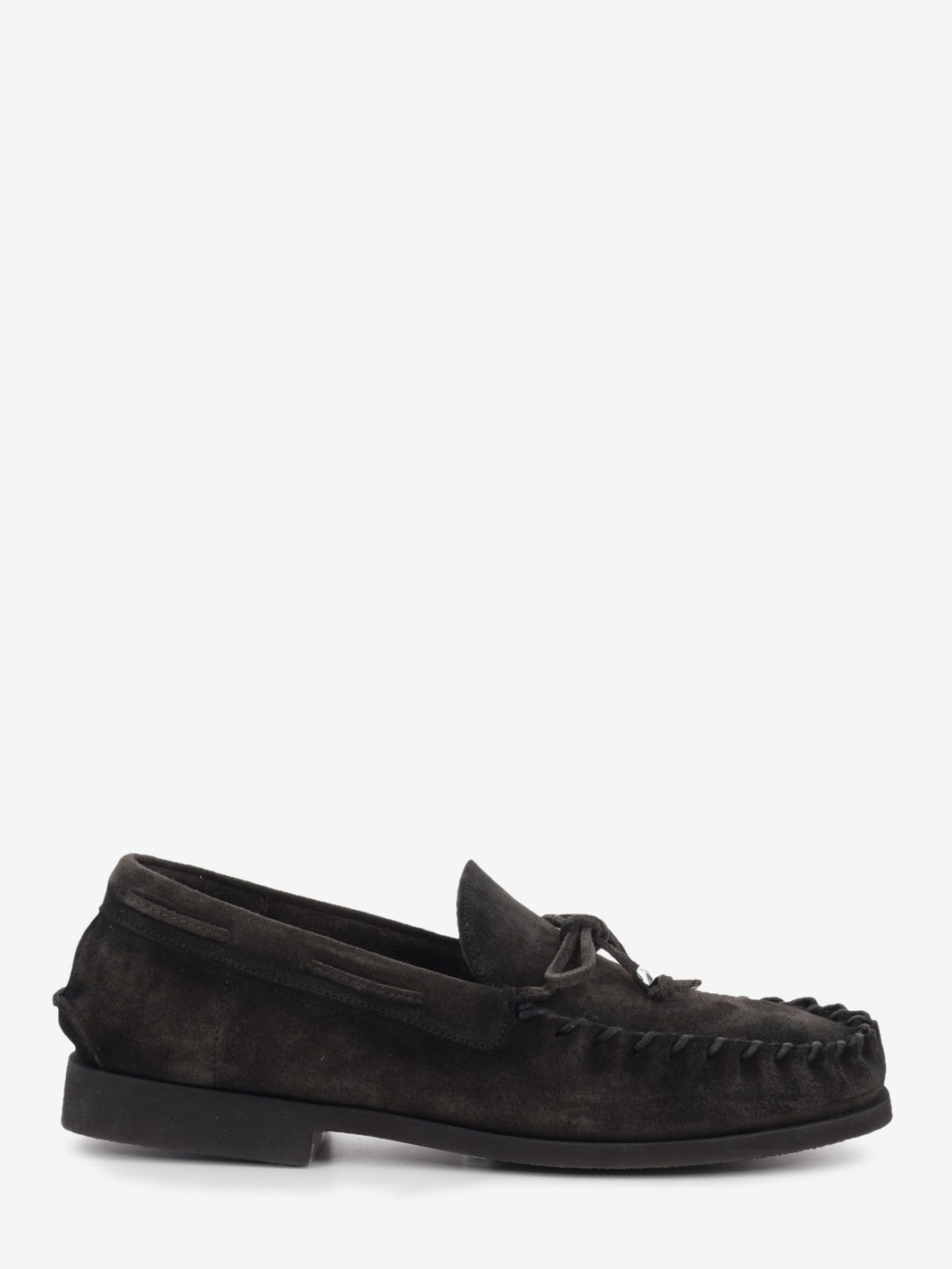 Brown suede boat loafer