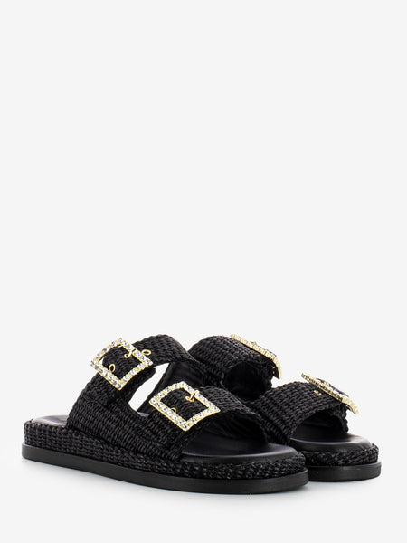 Ciabatte Greta in raffia black