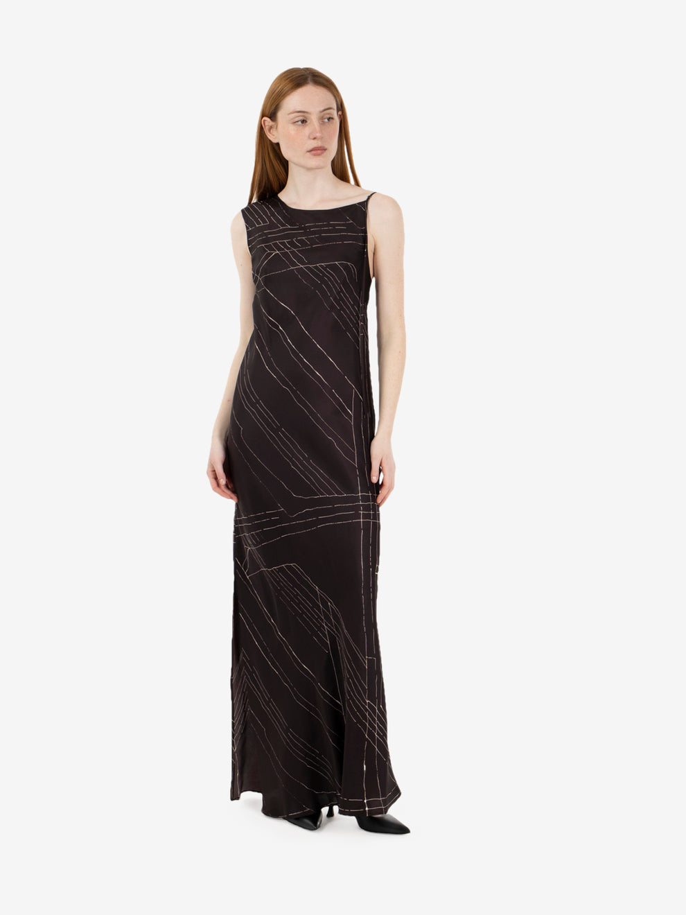 Asymmetrical chocolate silk dress