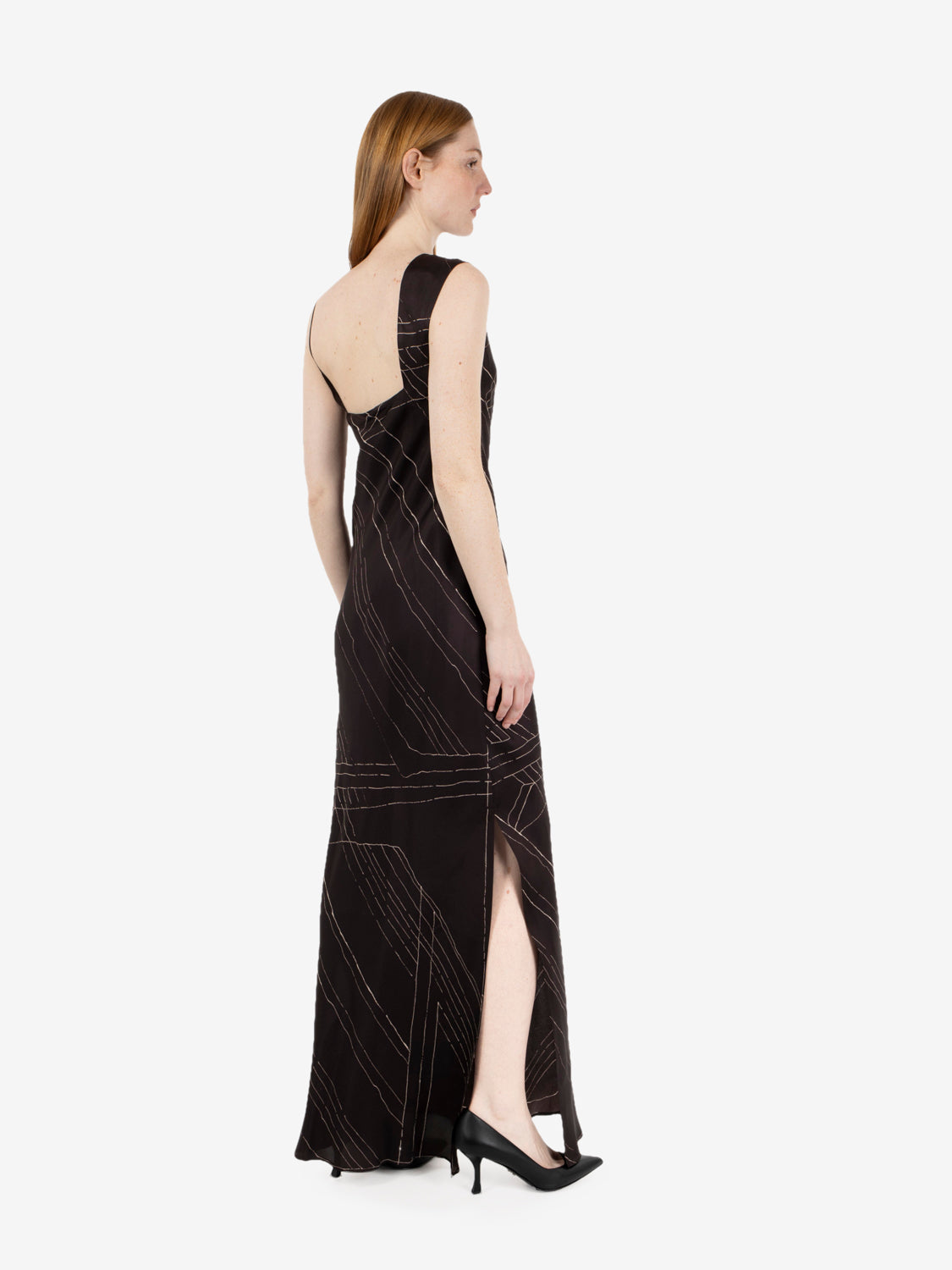 Asymmetrical chocolate silk dress