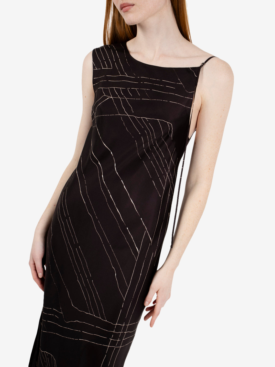 Asymmetrical chocolate silk dress