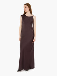 Asymmetrical aubergine liquid satin dress