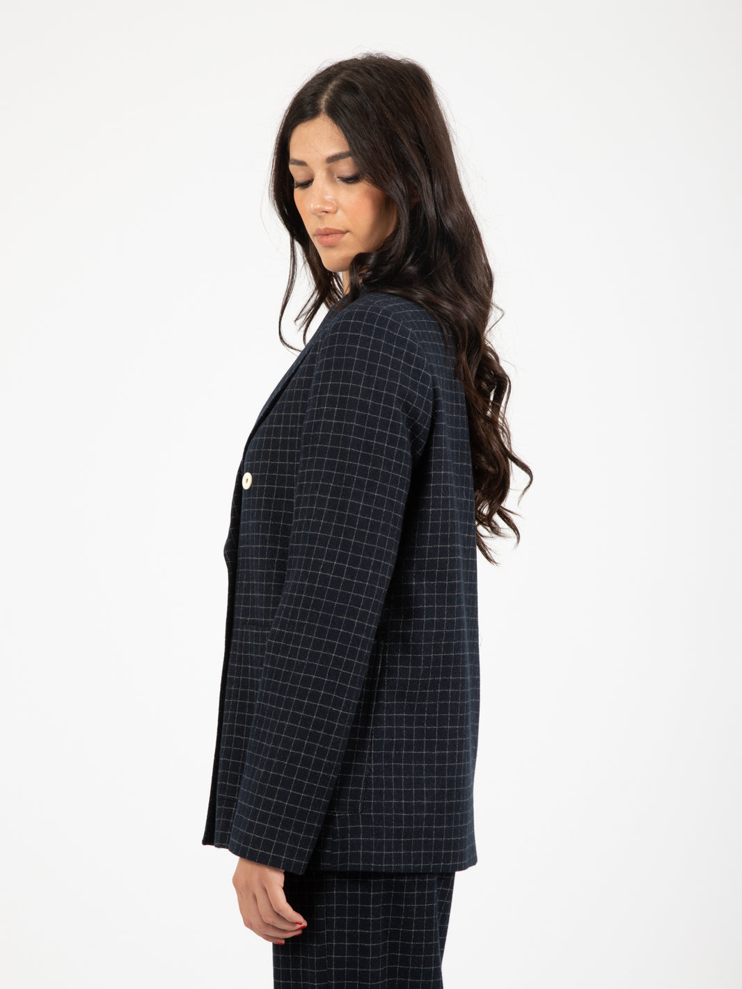 Blazer doppiopetto check in lana inchiostro