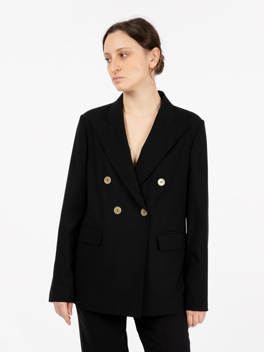 Blazer doppiopetto in tela di lana nero