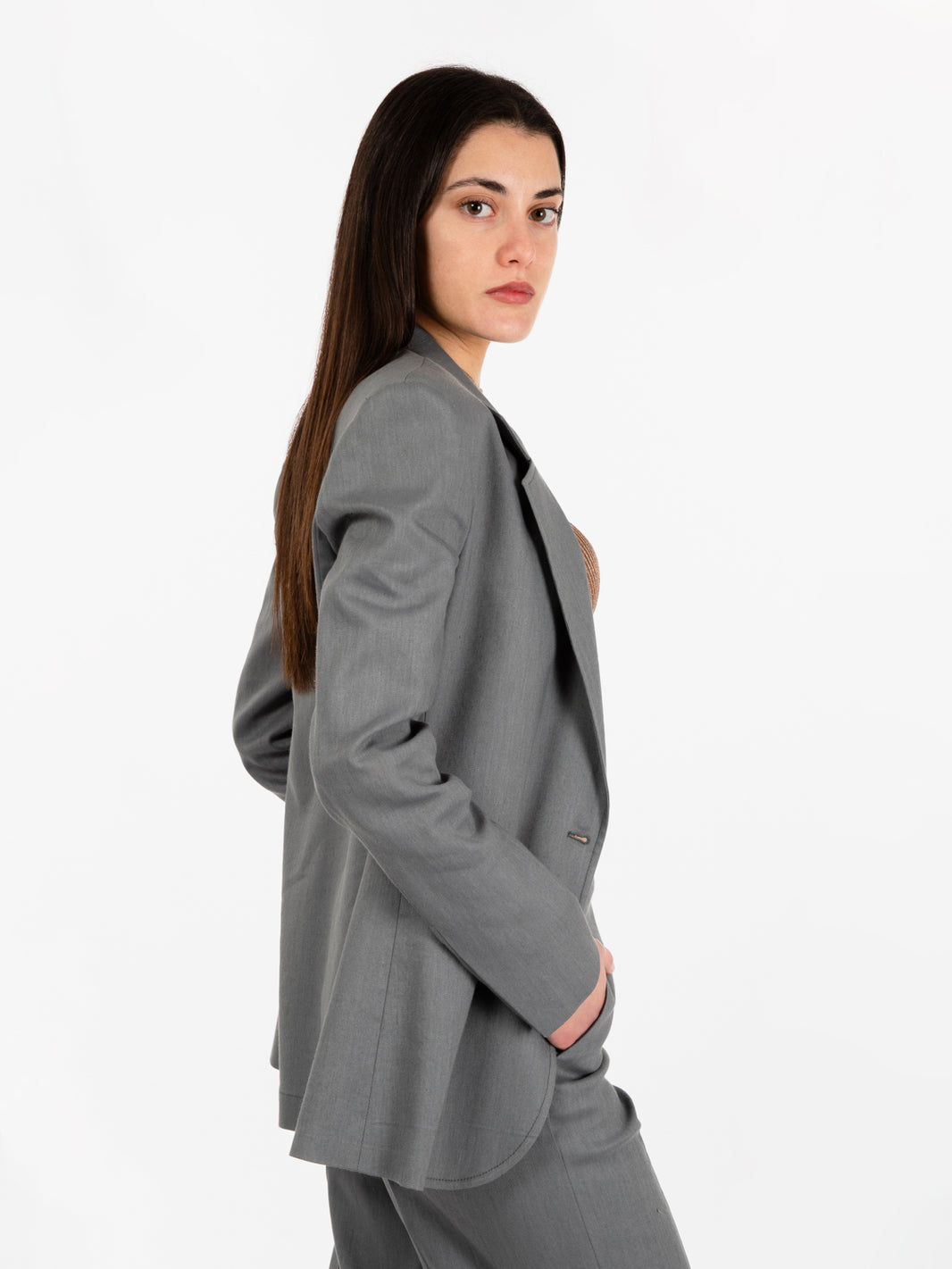 Blazer in lino stretch fumo
