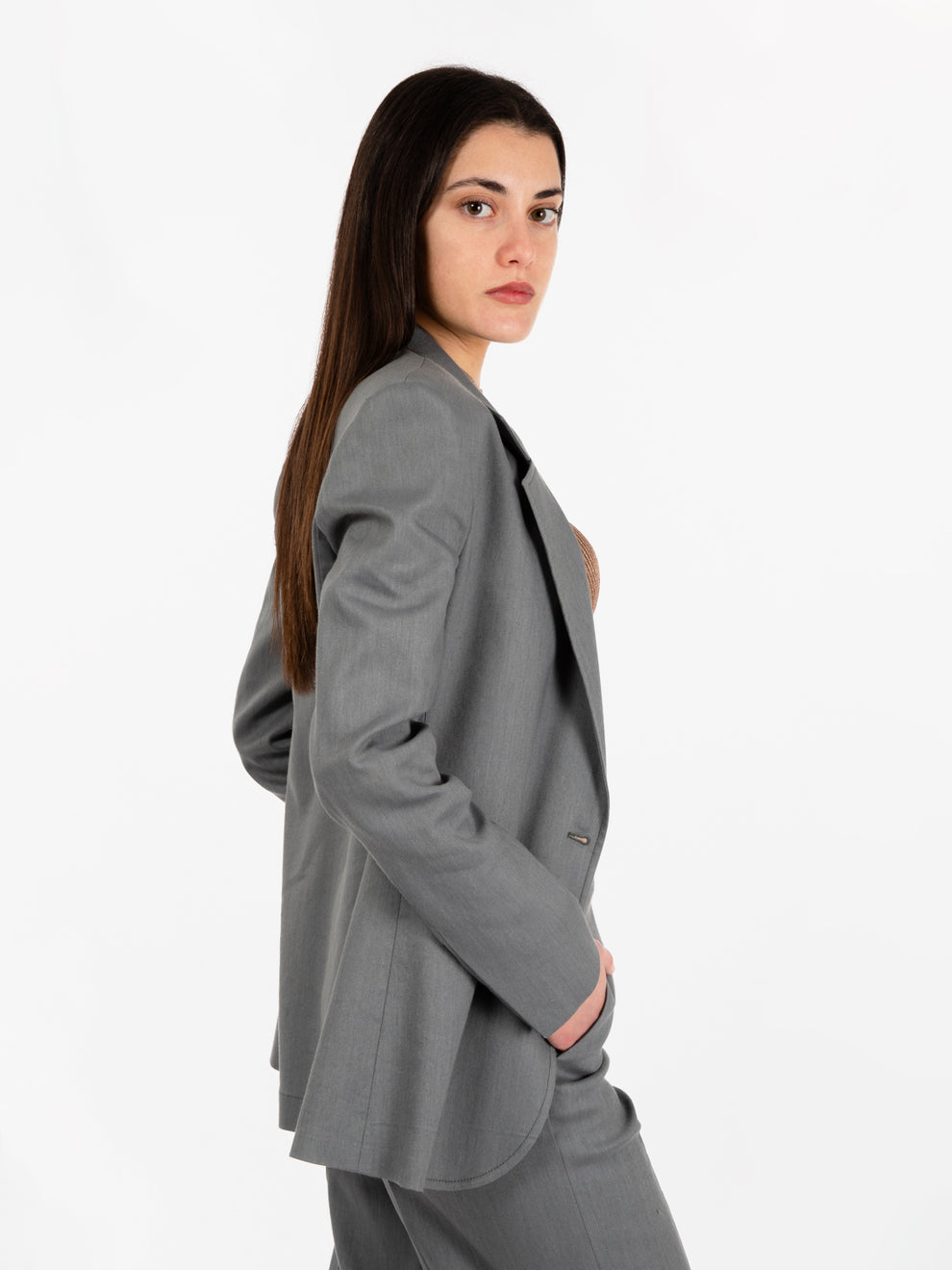 Blazer in lino stretch fumo