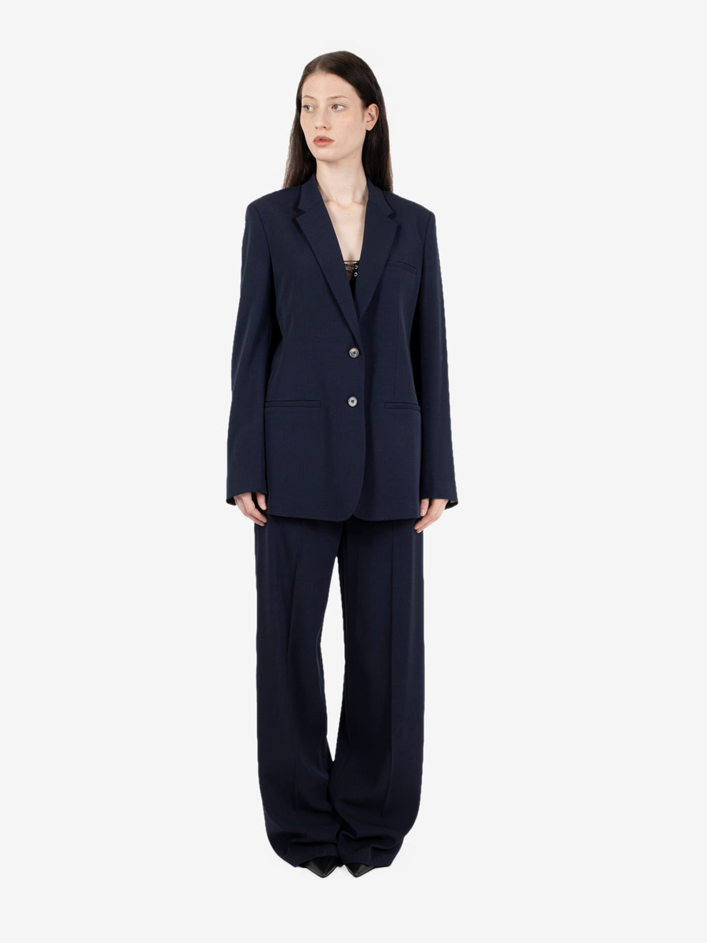 Blazer monopetto in lana notte
