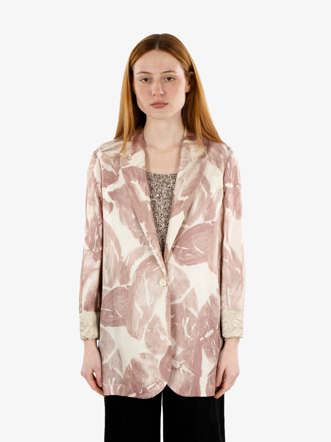 Blazer monopetto in seta cipria