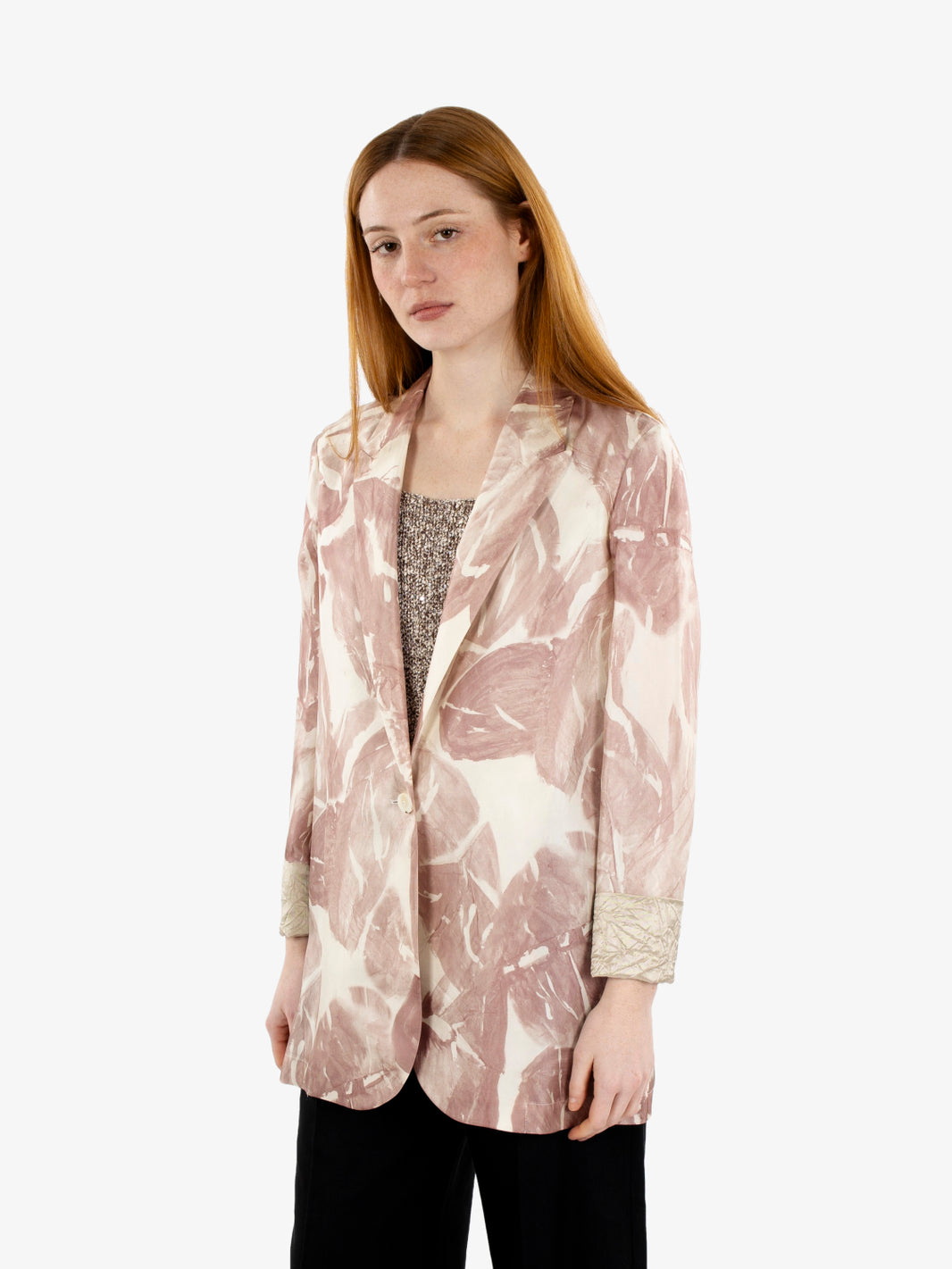 Blazer monopetto in seta cipria